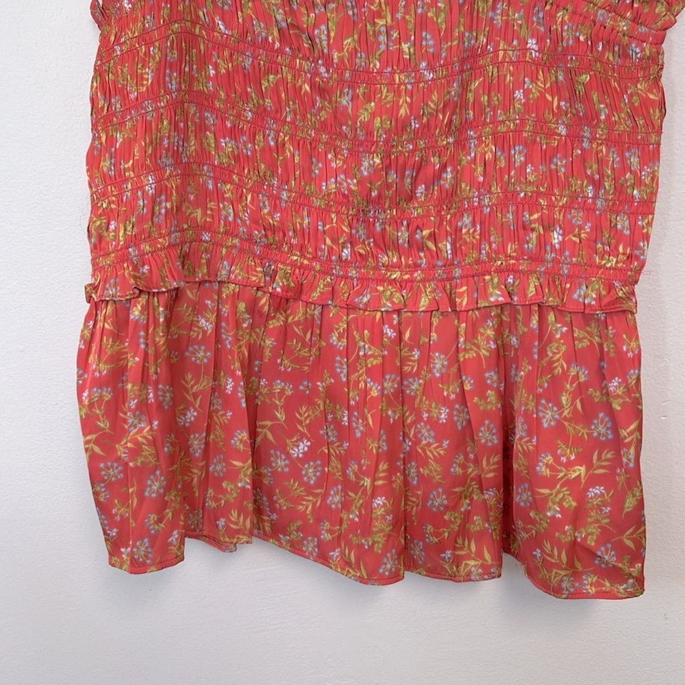 J. Crew Smocked Featherweight Satin Women’s Size L Coral Meadow Floral Tank Top - Picture 5 of 13